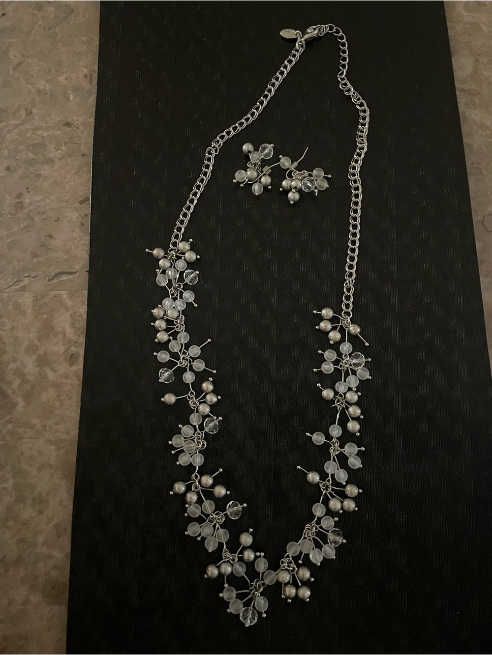 Charming Charlie Silver Floral Pearl Accent Necklace & Earrings